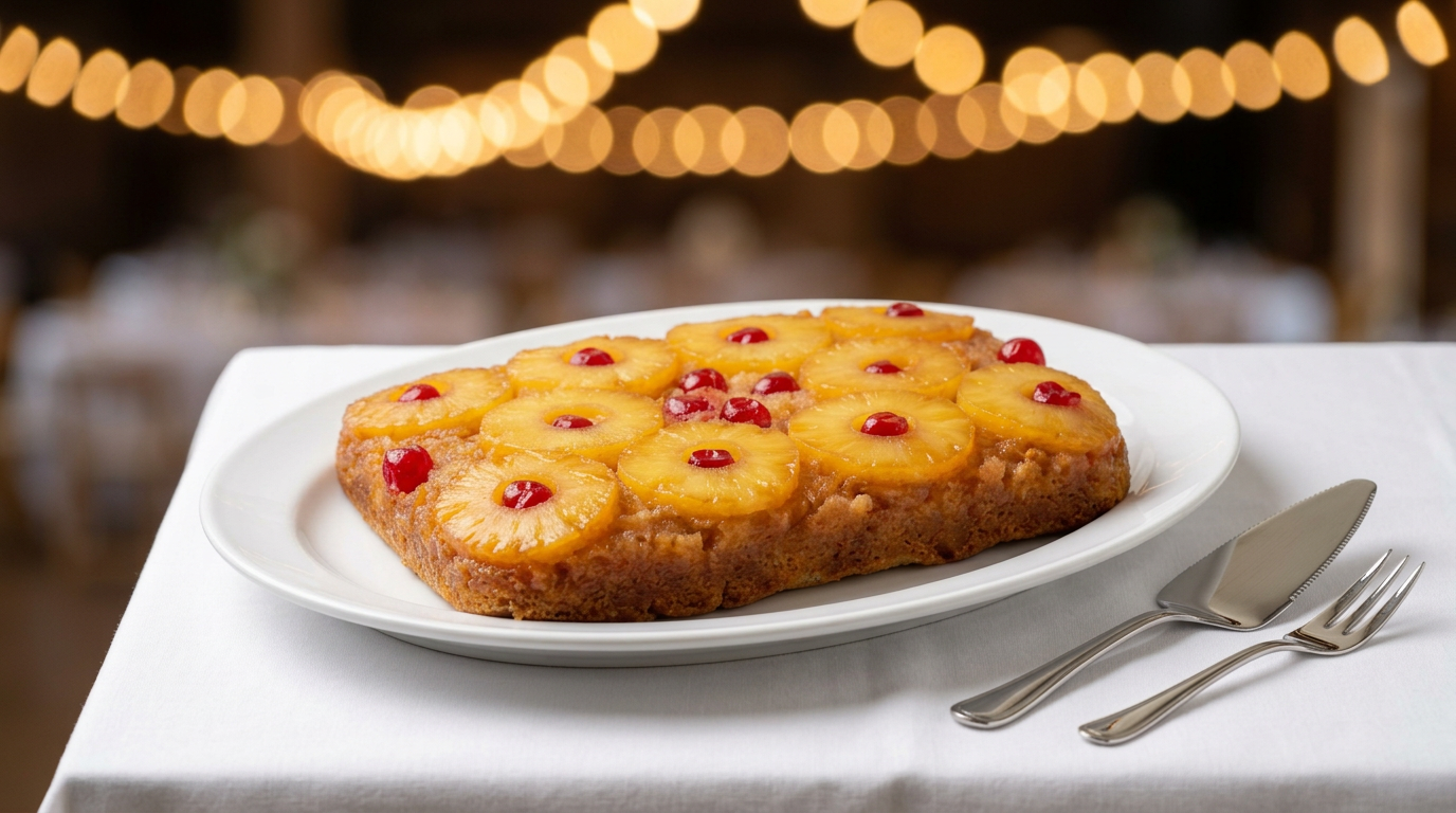 Pineapple upside-down cake with cherries